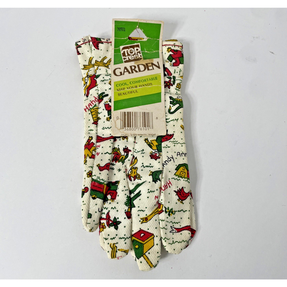 Vintage Top Crest Garden Gloves Floral Print Women's Gardening Small